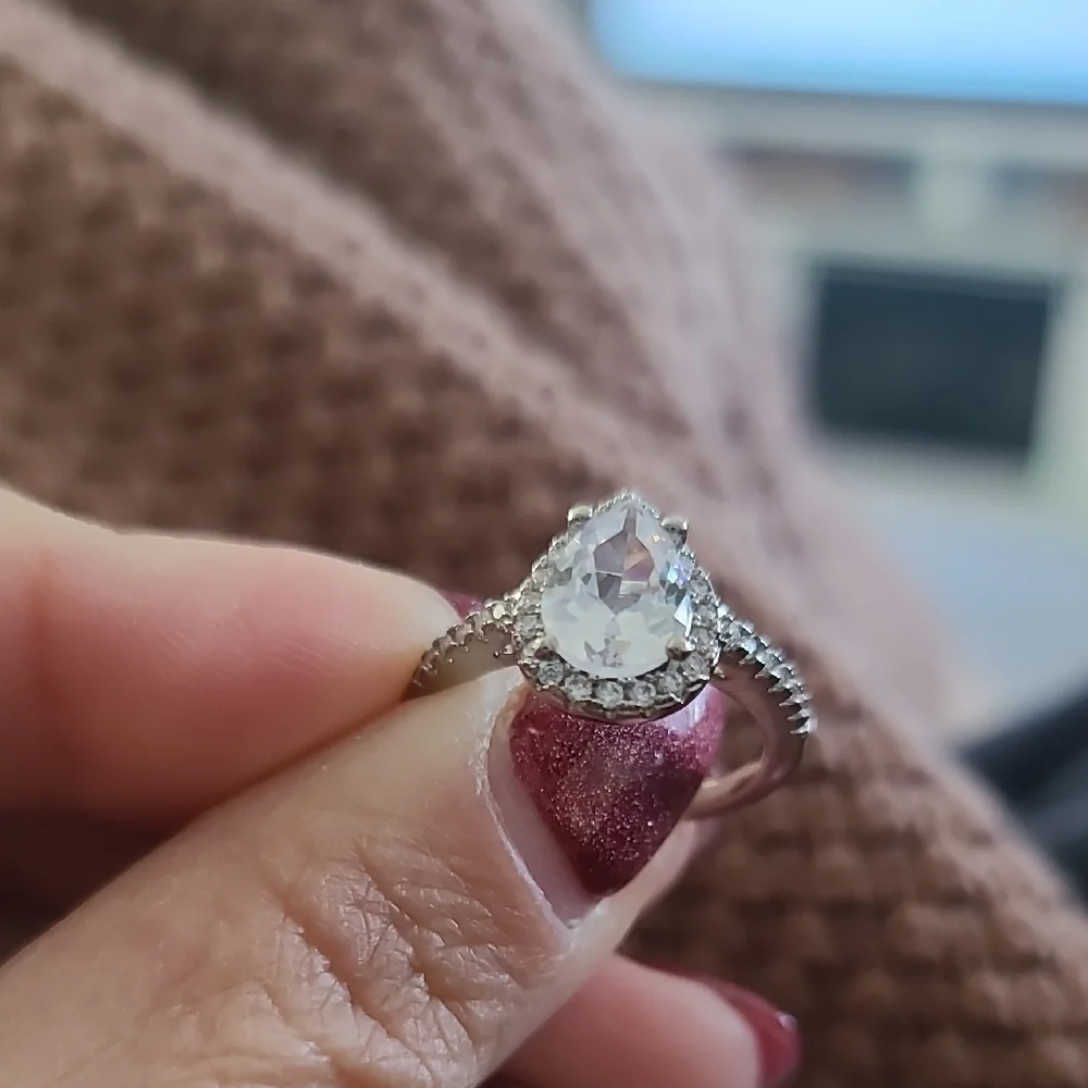 Feminine Silver Tone Teardrop Ring - Picture 3 of 3